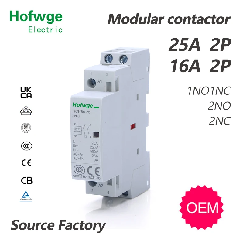 Контактор HCH8s 25 Modulaire Schakelaar 2P 25A Ac Dc 2NO Of 2NC 1NO1NC ...