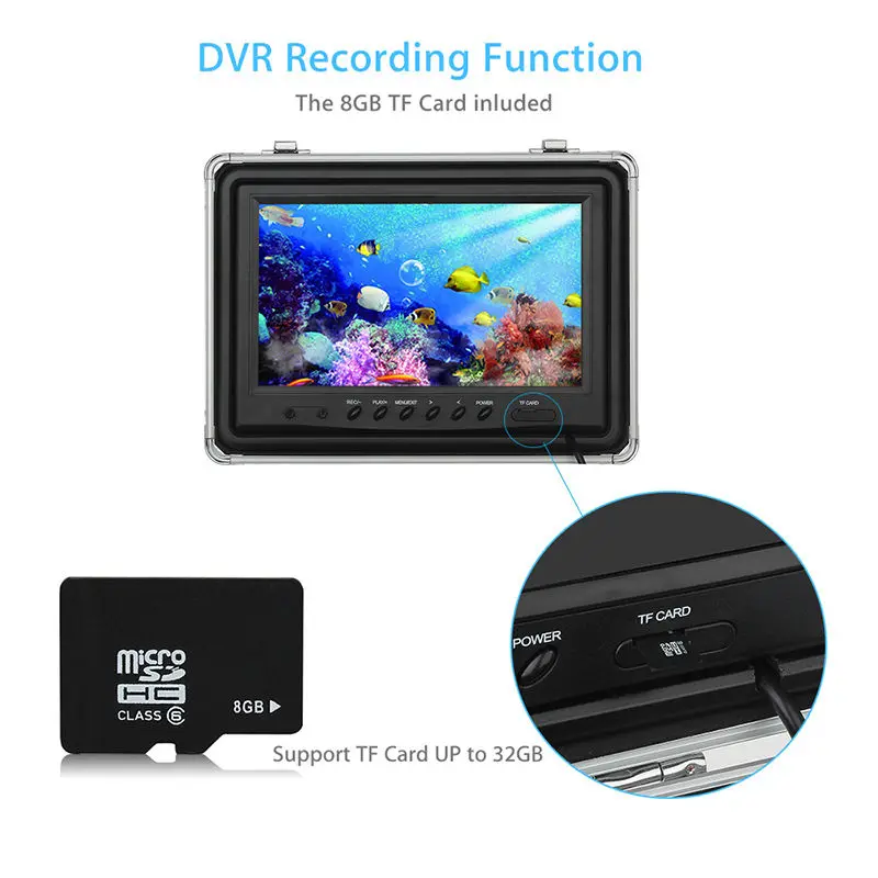 9" 30M 1000TVL Underwater Fishing Camera Fish Finder 8GB DVR Recorder 12PCS Infrared IR LED Night Vision CAM