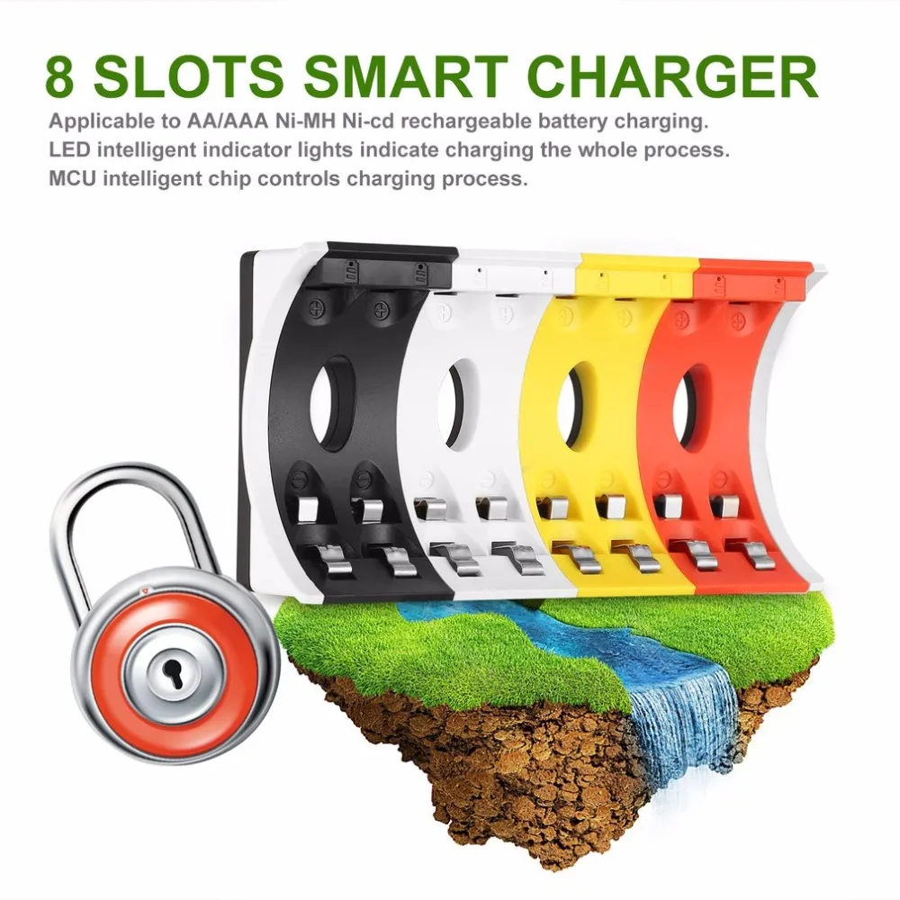 LEISE 8 Slots Smart USB Rechargeable Battery Charger LS-U8C Multicolor with LED Indicator Charging for AA& AAA Ni-MH Battery