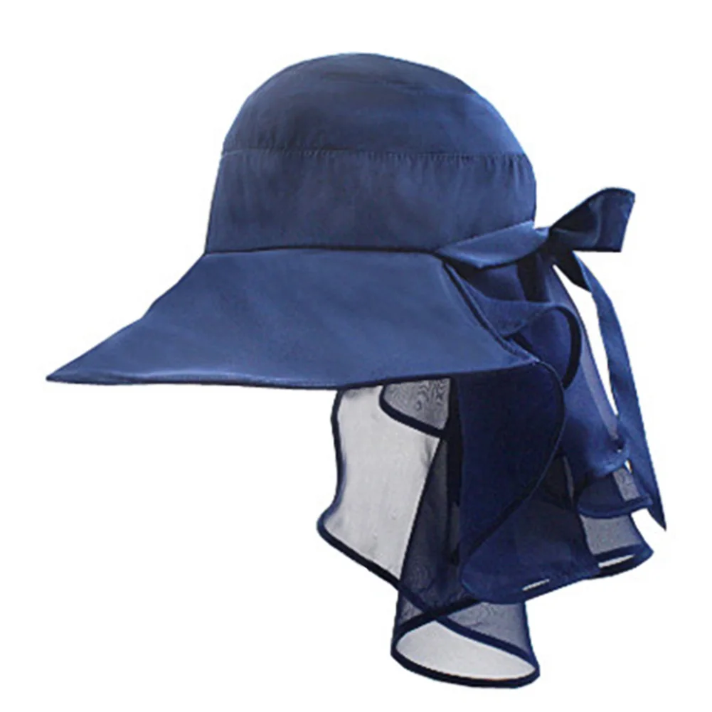 Новое поступление Женская Складная откидная крышка UPF УФ Защита с широкими полями ведро шляпа от солнца лето - Цвет: Синий