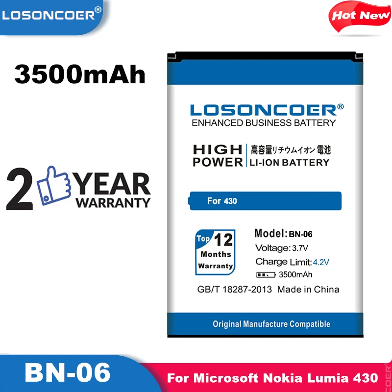 LOSONCOER 3500 мАч BN-06 BN06 BN 06 аккумулятор высокого качества для Microsoft Nokia Lumia 430 Lumia430 |