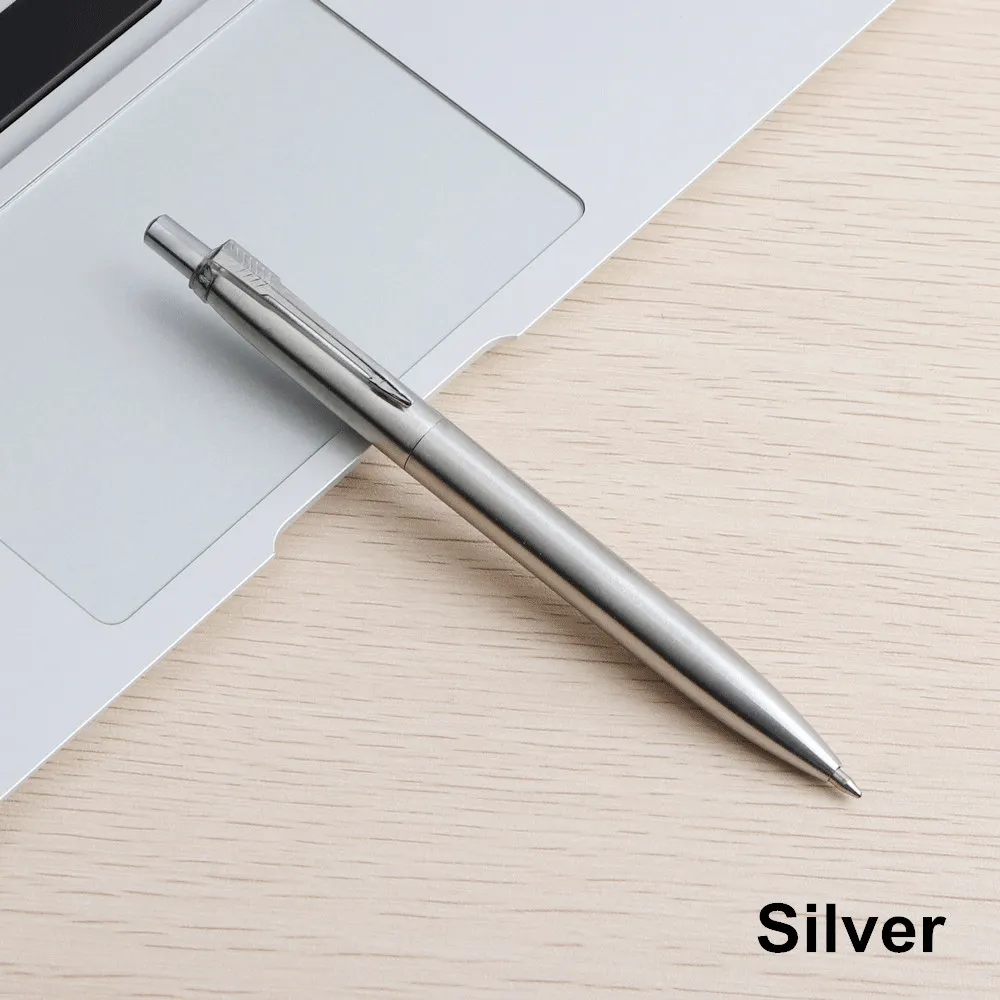 Silver GENKKY металла Подарочная шариковая ручка ручки Core Solventborne автоматическая шариковая Ручки для школы Офис Написание 0,7 мм чернил цвет: черный, синий ручка шариковая - Цвет: Silver