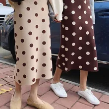 Модная юбка, осенняя, брендовая, с высокой талией, элегантная, зимняя, в горошек, Вязанная, женская, повседневная, тянущаяся, мягкая, Вязанная, Женская юбка