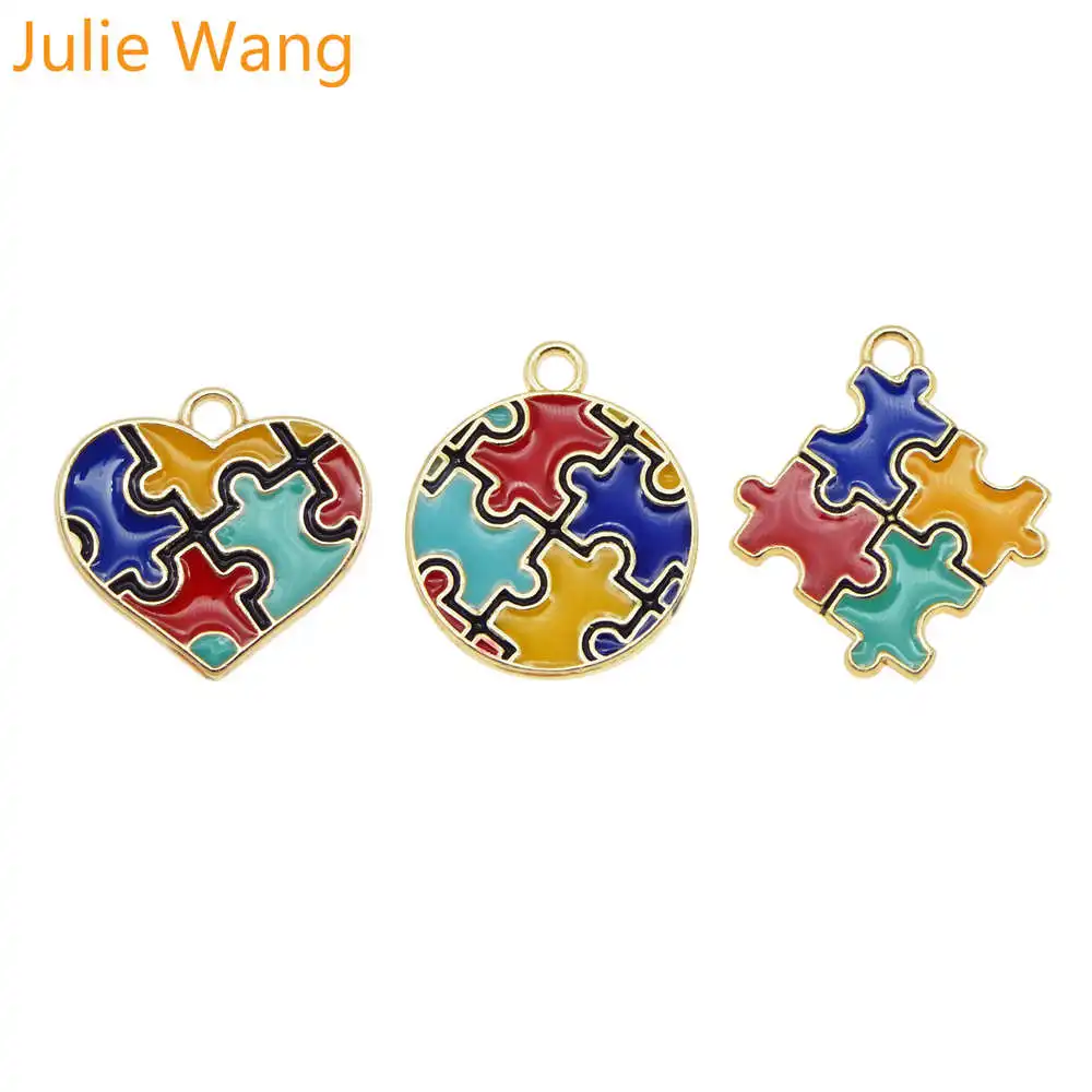 Julie Wang 3 шт. эмалированные аутистические головоломки подвески золотого цвета