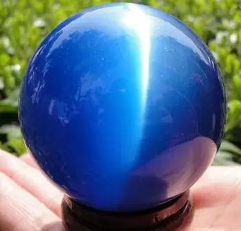 

---704+++Hot Sell ASIAN QUARTZ DEEP BLUE CAT EYE CRYSTAL BALL SPHERE 60MM + STAND