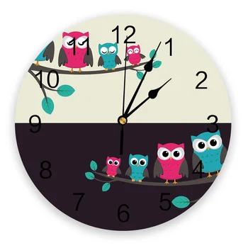 

Cartoon Animals Cute Owl In The Day And Night Wall Clock Kitchen Home Living Room Decorative Kitchen Wall Decor Hanging Clock