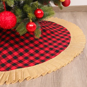 

2020 Christmas Tree Skirt Ornaments Red Gingham Holiday Scene with Christmas tree bottom Xmas decoration tree apron