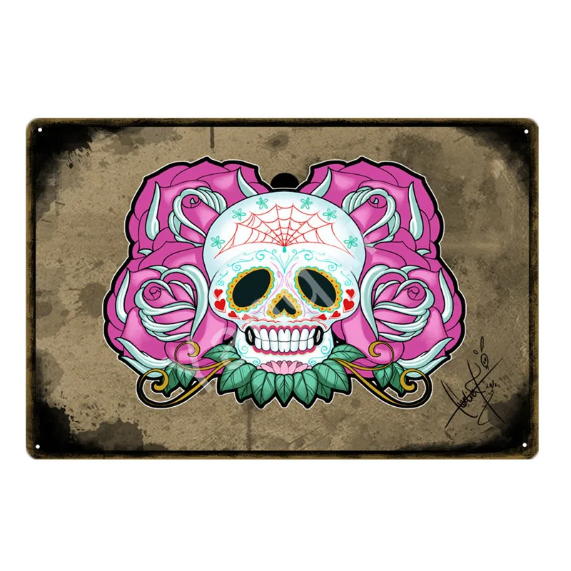 Мексиканская культура Декор День мертвых винтажная табличка сахарный череп металлический плакат железная живопись Настенная Наклейка Ретро оловянные знаки YI-172 - Цвет: NEW0383BI