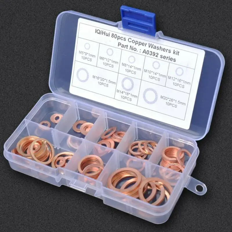 

Assorted Solid Copper Crush Washers Seal Sealing Flat O Ring Bottom Gasket Box