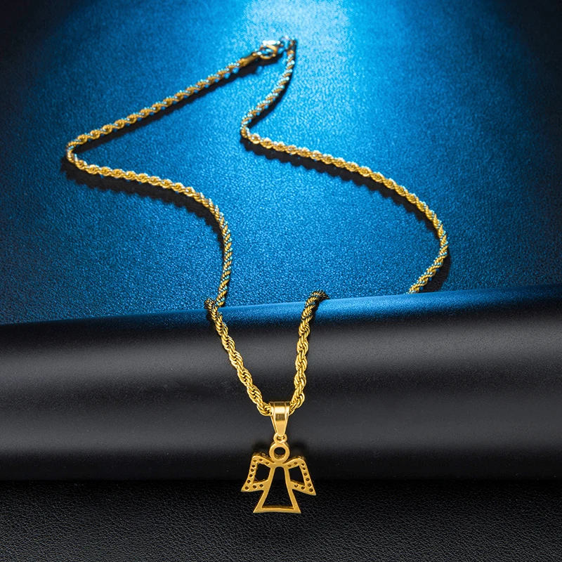 Bling Iced Out Angel ожерелье и кулоны проложили горный хрусталь кулон из нержавеющей стали цепь для женщин мужчин ювелирные изделия