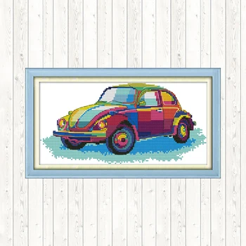

Colorful Car Cross Stitch Kits Counted Dmc 14ct 11CT Cross Stitch Needlepoint DIY Embroidery Needlework Sets Wall Home Decor