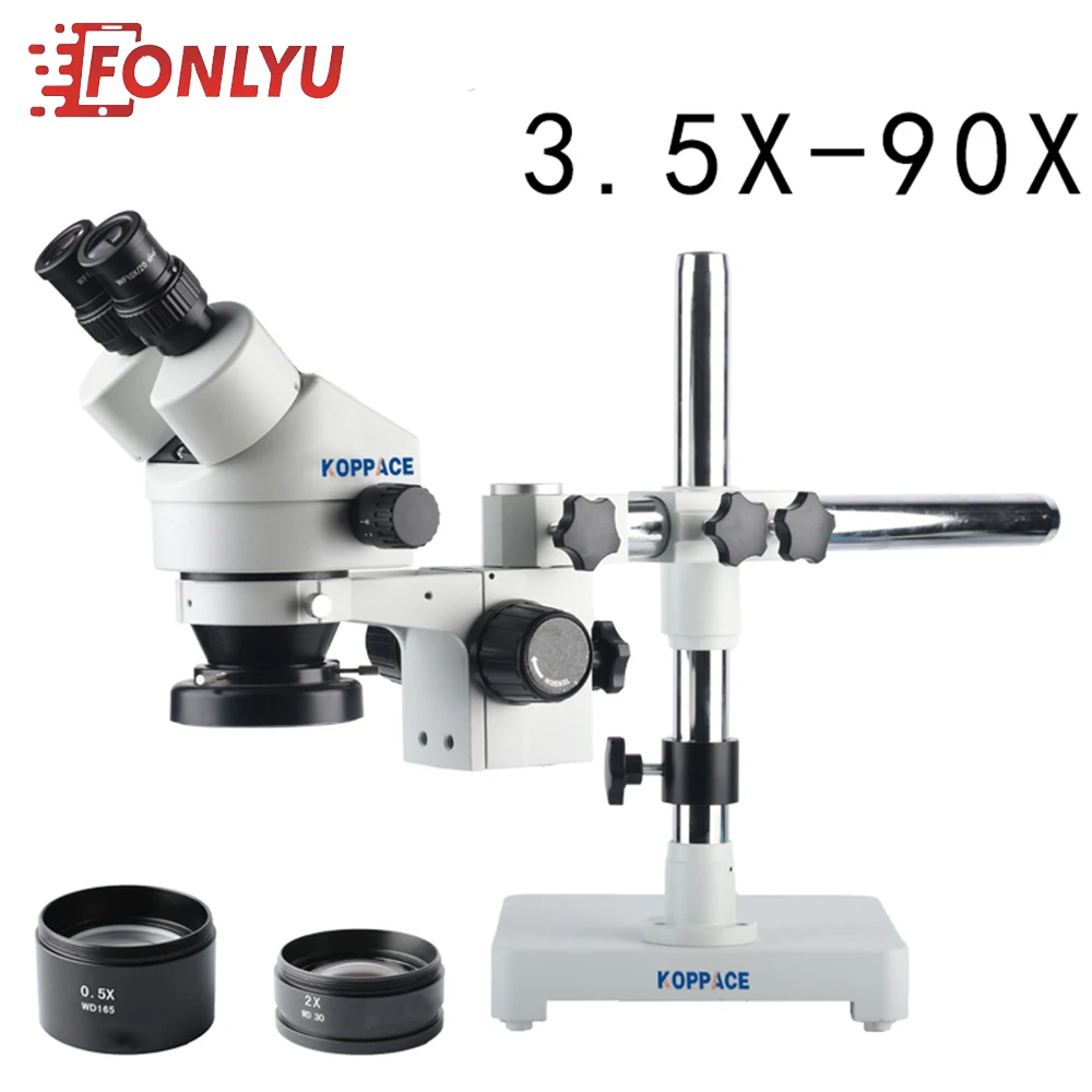  KOPPACE 3.5X-90XStereo Binocular microscope Mobile phone repair microscope144 LED Ring Light0.5X/2X