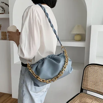 

Wave Strap Belt Design PU Leather Crossbody Bags For Women 2021 Small Gold Metal Shoulder Handbags Female Fashion Bag