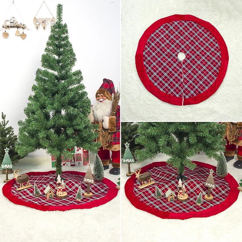 

Christmas Tree Skirt Double Layer Plaid 100cm Floor Mat XMAS Party Home Decor festive tree fabric cloth