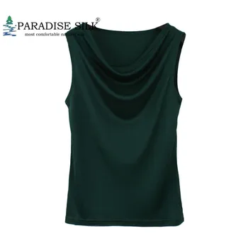 

Special Offer Women Tanks 100% Pure Silk Knit Lady Draped Neck Tank Tops Bottoming Shirt Beige Purple Size M L XL XXL