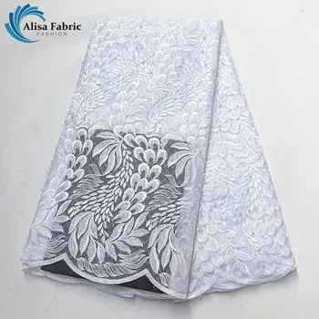

African white lace fabric high quality lace 2019 French mesh lace fabrics with Embroidery And Sequins,beads For wedding dresses