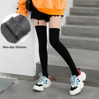 

Silicone Non-slip Knee Socks Female Autumn and Winter Cotton High Socks Pure Black Non-slip Stockings