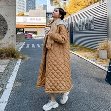 

Casual Womens Cotton Padded Jacket Winter 2021 Fashion Temperament Thicken Warm Hooded Zipper Long Sleeve Long Cotton Jacket