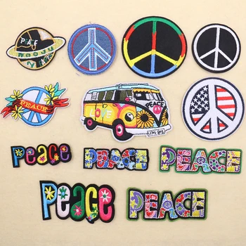 

Peace Bus Flowers Patch Iron on Letters Badges Patches Embroidery Applique Patches for Clothes Stickers Sewing Fabric Wholesale