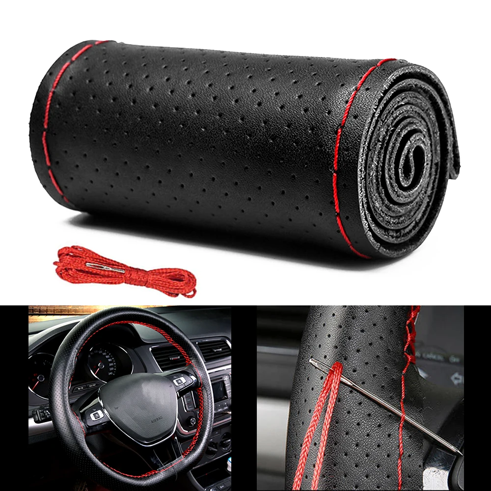 

38CM DIY Genuine Leather Car Steering Wheel Cover Universal For Audi A4 B6 B8 A5 A6 C5 C6 A7 A8 Q3 Q5 Q7 80 A3 S3 S4 S5 S6 S8