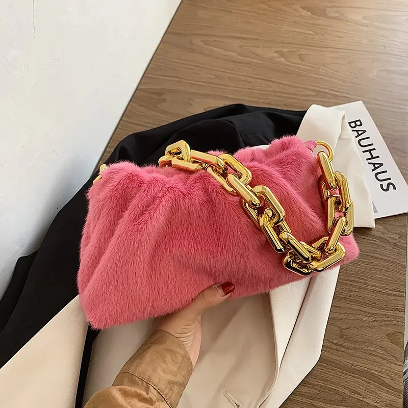 

Faux Fur Luxury Designer Shoulder Bags for Women 2020 Winter Soft Small Hand Bag Women Branded Trending Chain Handbag and Purses