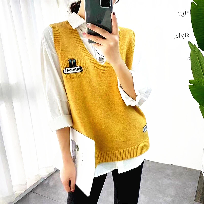 

Very Soft V Neck Knit Vest Oversized Sweater Vest 2020 New Fashion Korean Vest Sleeveless Pullover Vest Loose Autumn Winter Tops
