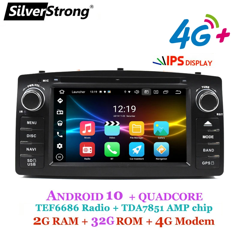 4G Android 10 COROLLA E120 автомобильный DVD GPS для TOYOTA corolla ex универсальное радио SilverStrong 2din