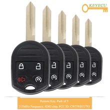 KEYECU 5 sztuk Keyless zdalnie sterowanym samochodowym kluczem do Ford F-150 F-250 F-350 Explorer, Fob 4B - 315MHz - 4D63 80Bit Chip - CWTWB1U793