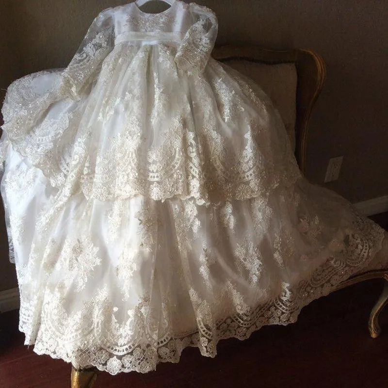 Белое платье принцессы; платье на крестины для маленьких девочек; длинное платье в пол для малышей; платье для крещения для маленьких девочек