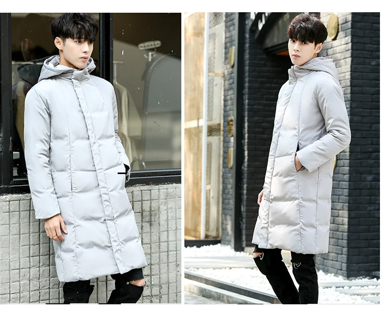 Men's Long Cotton Coat Hooded Cotton-padded Clothes Middle Long Coat Simple Version Long down Coat