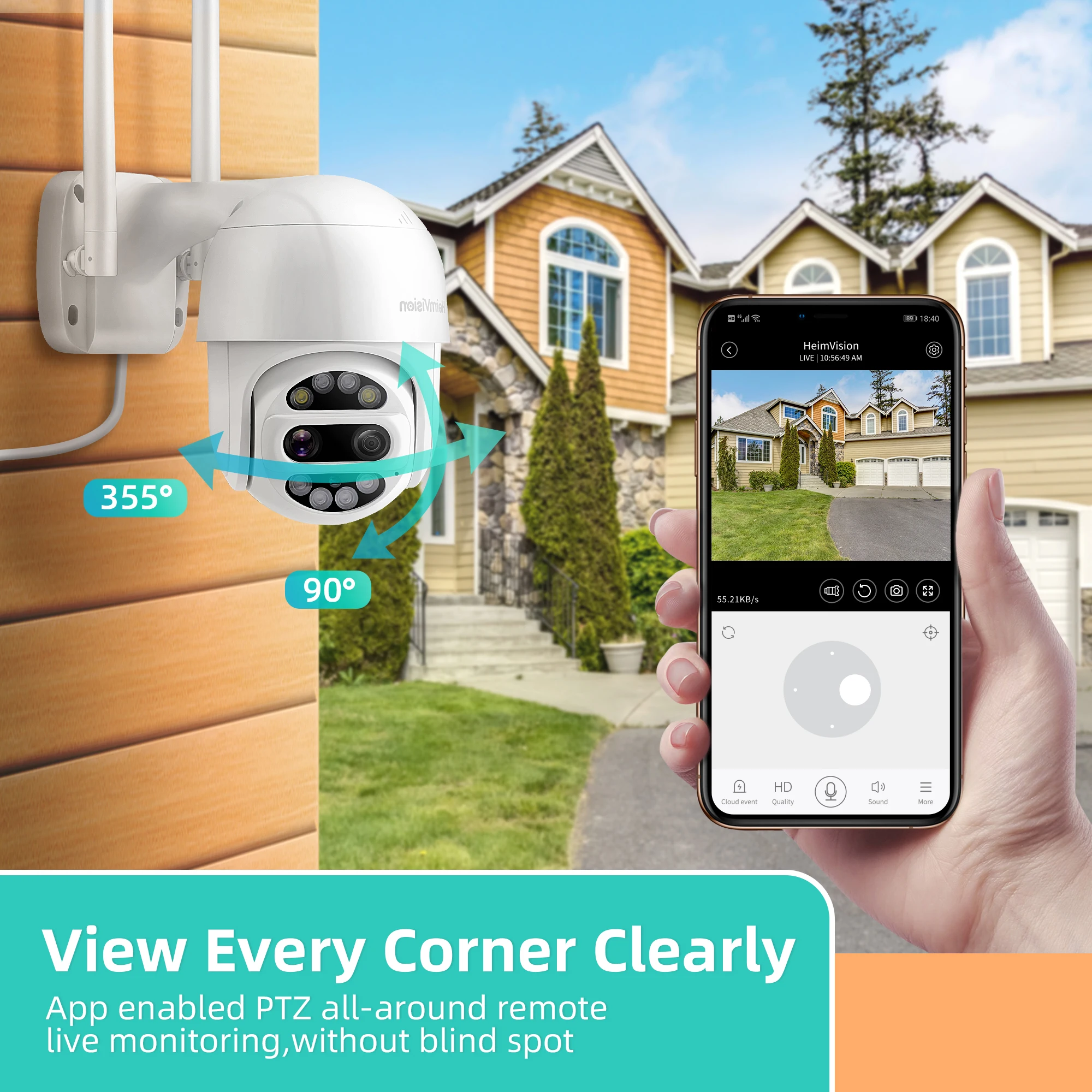 HeimVision HM612 2*2MP Wifi IP Dome Camera PTZ Digital Zoom Security Cam Color Night Vision 2 Way Audio Outdoor IP66 Waterproof