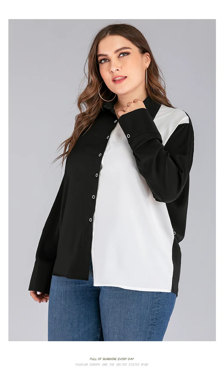 TUHAO Осень Большой размер 4XL 3XL 2XL женские блузки рубашки модные с отворотом черного и белого размера плюс офисные свободные блузки WM04