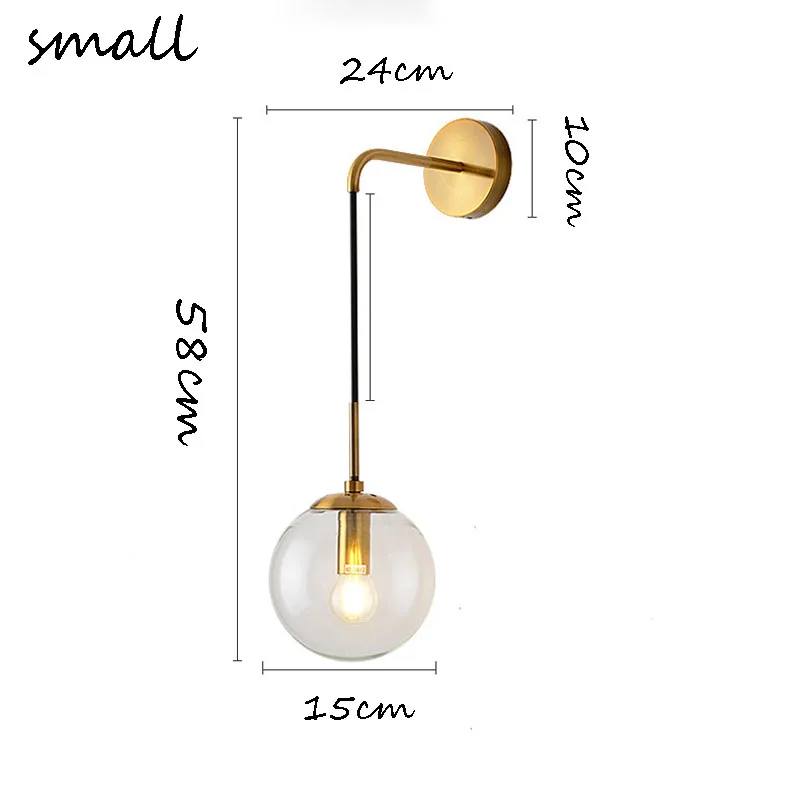 Modern Glass Ball Wall Light Hanging Gold Black Glass Ball Wall Lamp E27 E26 Edison Bedside Wall Sconce Bedroom Antique Wall Light (2)
