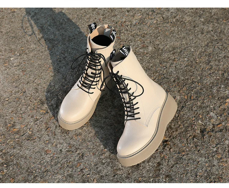 Осенне-зимние ботинки Martines; женские ботинки из мягкой кожи в байкерском стиле; ковбойские ботинки на платформе; военные ботильоны в стиле панк; женская обувь