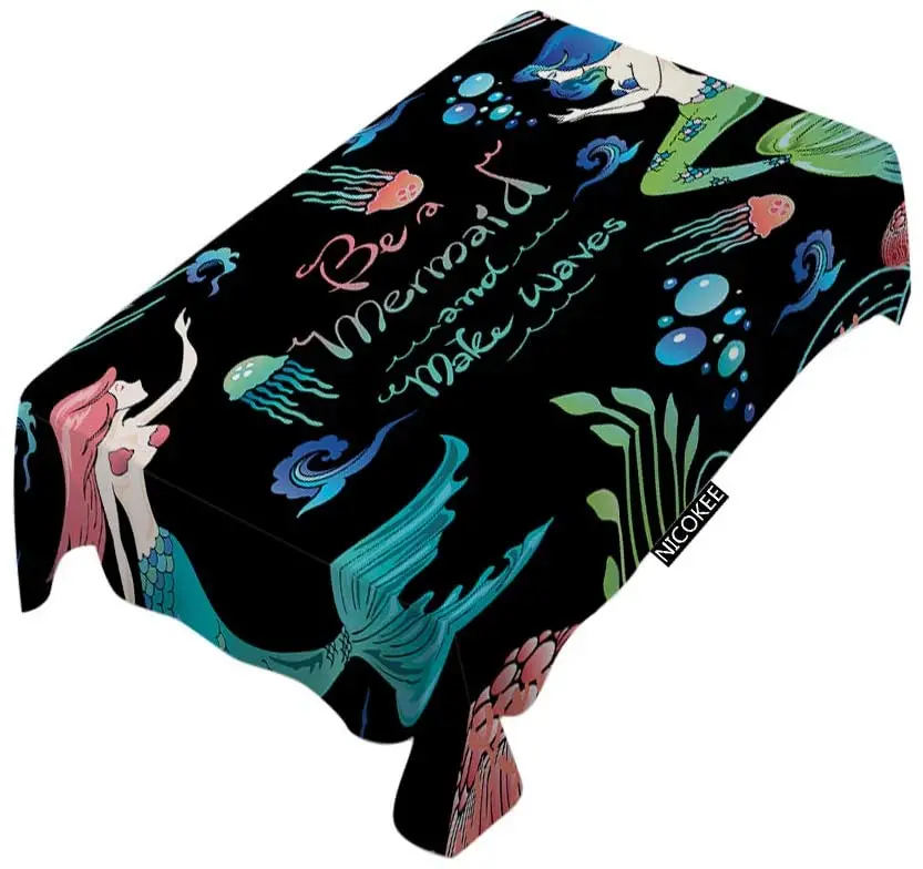

Marine Life Sea Friends Beautiful Mermaid Doodle Fish Fashion Polyester Fabrics Tablecloth