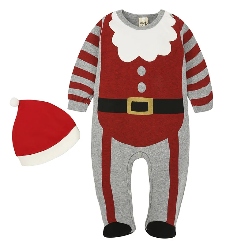 Рождественские комбинезоны для малышей, комбинезон с длинными рукавами с Санта Клаусом для мальчиков, одежда с принтами эльфа для девочек - Цвет: with footies