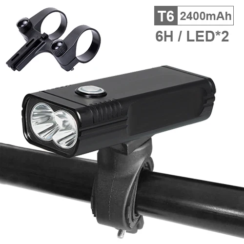 T6 6 hours 2 LED Светильник NEWBOLER 5200 мА/ч для велосипеда, USB, MTB, велосипедный светильник, T6 L2, 2400 люмен, светодиодный фонарь, головной светильник, кронштейн, велосипедная передняя лампа - Цвет: T6 6 hours 2 LED
