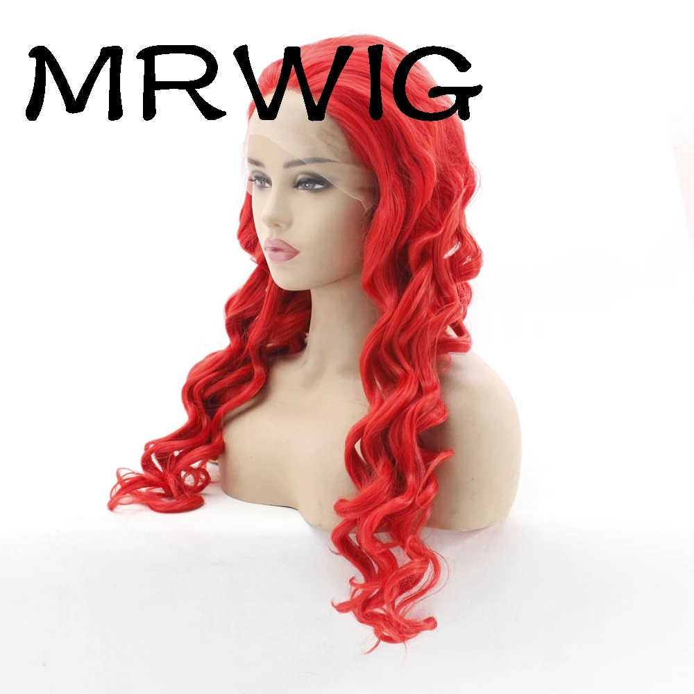 MRWIG красный/зеленый цвет волос Длинные вьющиеся синтетические бесклеевой передний парик шнурка часть 26in150% плотность афро-американская женщина