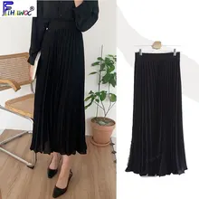 High Waist Skirts Hot Sales Women Temperament Lady Korea Japan Design Style Date Work All-Match Pleated Skirt Black 1076