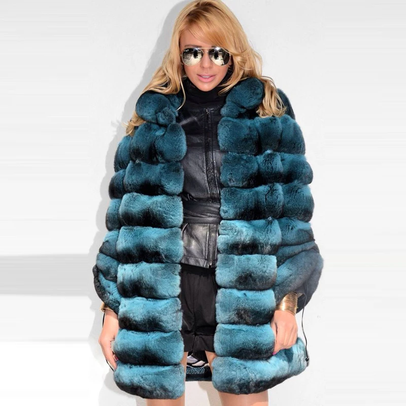 Blue Real Rex Rabbit Fur Jacket New Warm Soft Autumn Winter Rex Rabbit Fur Overcoat Women Rex Rabbit Coat Real Natural Fur Coats