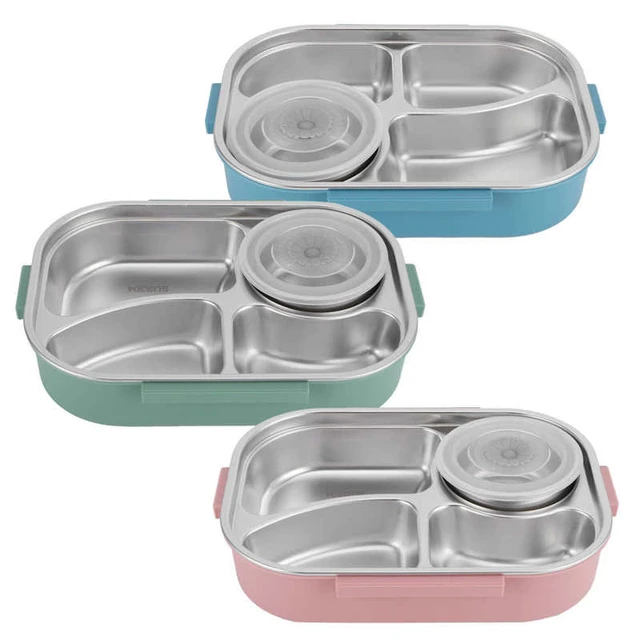 4-grid Lunch Box)Stainless Steel Lunch Box 4‑Grid Portable Bento Box Food  CS