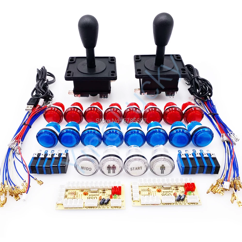 Arcade Joystick DIY Kit with American Joystick, LED Button, USB Encoder, PC, Suitable for Arcade, JAMMA MAME, 2 Players usb arcade joystick for pc games joystick button controller mame ps3 nintendo switch diy kits 1 players