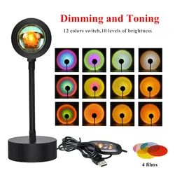 Rainbow Sun Sunset Projector Lamp Color Changing Decoration LED Night Light Projection for Photograph Bedroom Wall Background