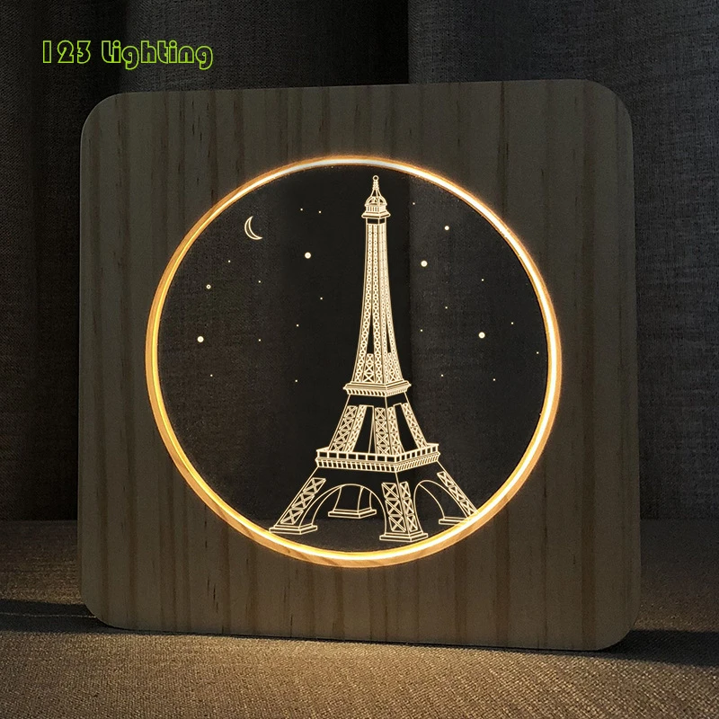 Светодиодный ночник с Французской Эйфелевой башней деревянное прикроватное