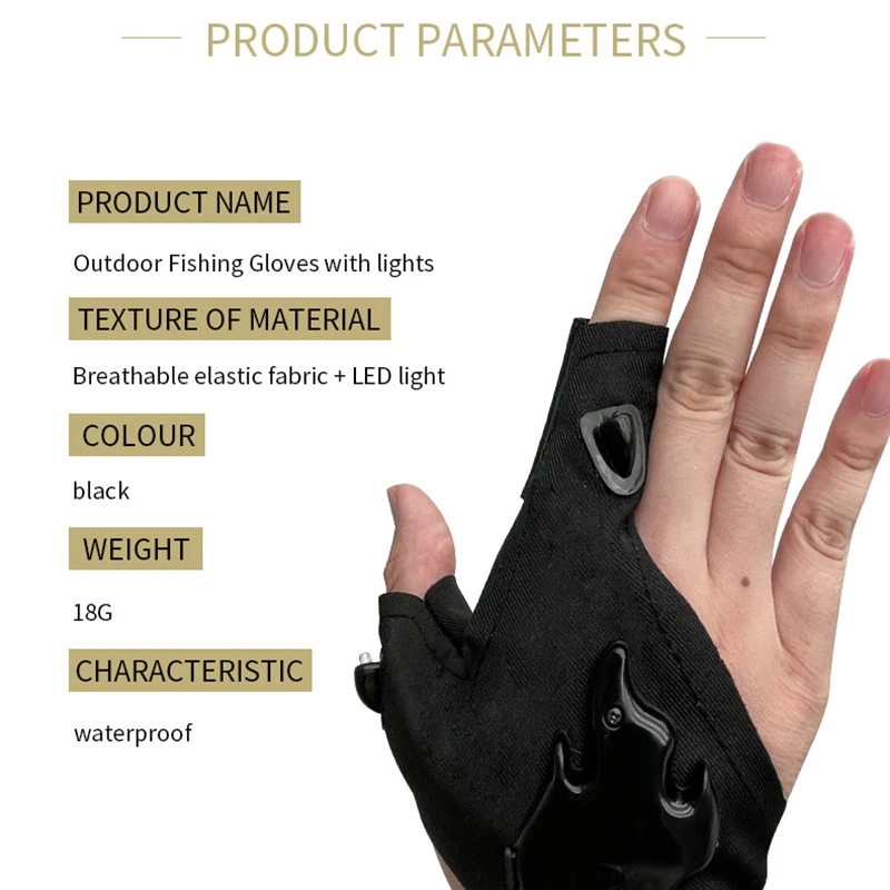 LED Flashlight Gloves Rechargeable Hands Free Light Gloves Halloween Christmas Gift Gadgets Tools for Outdoor Camping Fishing fingerless gloves fishing gloves