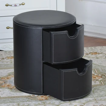 

Creative simple leather drawer storage stool round leather nightstand shoe changing stool drawer organizer storage for toys