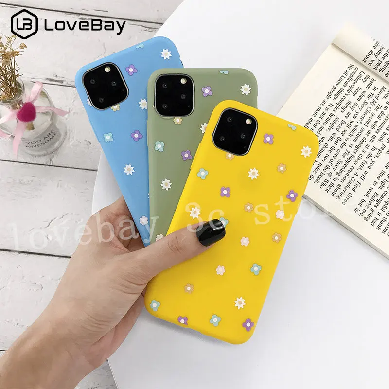 

Lovebay Flowers Silicone Phone Case For iPhone 11 11 Pro X XR XS Max 8 7 6 6s Plus 5s SE Candy Color Floral Soft TPU Back Cover