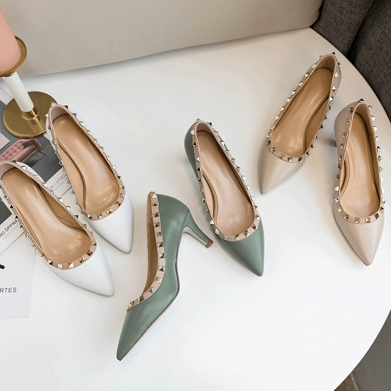 

2019 Spring And Summer New Style Genuine Leather Pointed-Toe Slimming Elegant Thin Heeled Shoes Women's Europe And America Fashi