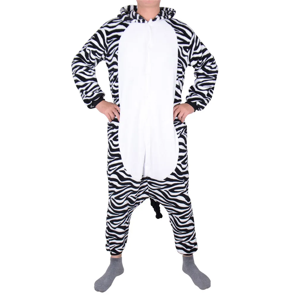 Костюм дикой зебры для взрослых в черно белую полоску Пижама комбинезон с