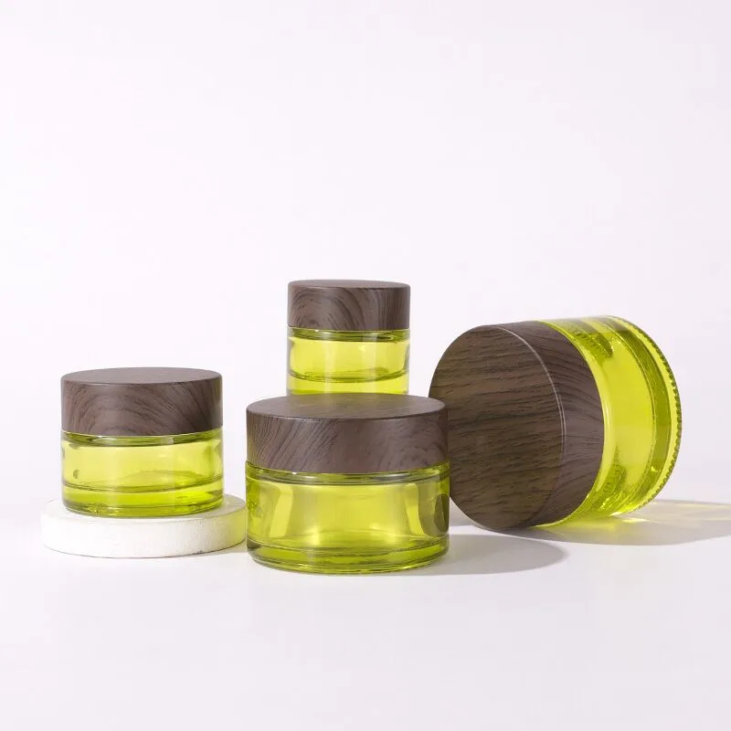 50pcs 5-50g Olive Green Glass Jar Cream Bottle Bamboo Lid Refillable Cosmetic Easy To Use Container Portable Travel Makeup Tool 6